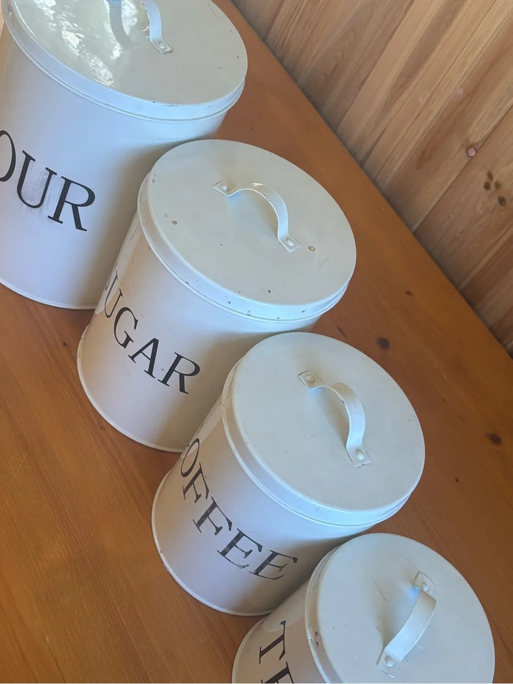 White Kitchen Canister Set — Flour, Sugar, Coffee, Tea